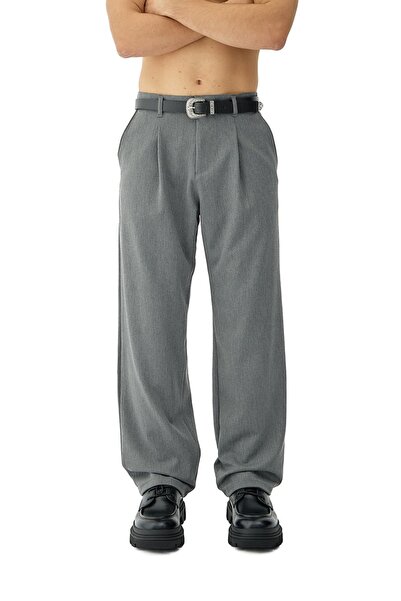 hitup Thick Buttoned Pleated Baggy Fit Fabric Trousers