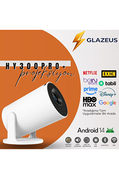 Glazeus HY300PRO+ Akıllı Projektör, Yeni H726 Çip, Android 14, Wifi, Bluetooh