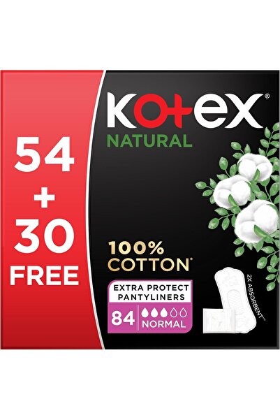 Kotex Natural Panty Liners, 100% Cotton, Normal Size, 84 Daily Panty Liners