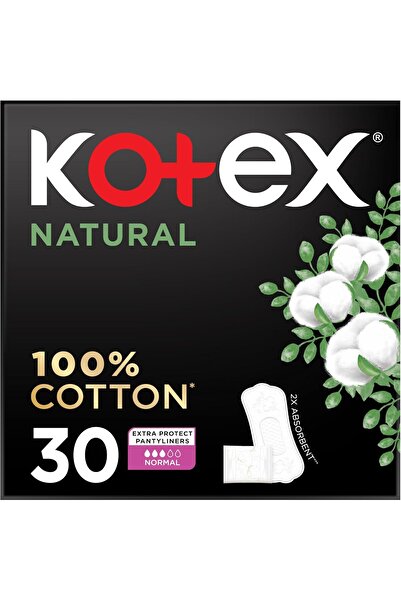 Kotex Natural Panty Liners, 100% Cotton, Normal Size, 30 Daily Panty Liners