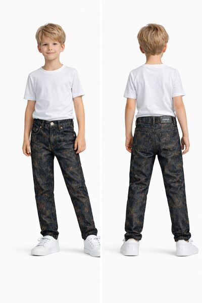 GEDS Mağazacılık BELİ ÇITÇITLI SİYAH KOT DESENLİ ÇOCUK PANTOLAN