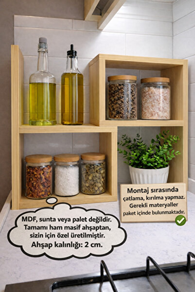 Holly Touch Doğal Ahşap Ayarlanabilir Mutfak Rafı | Daralıp Genişleyen Çok Am...