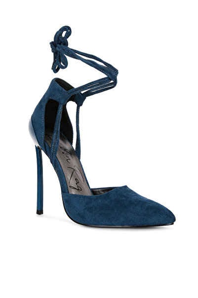 london Rag Women Lace Up Stiletto Heel Suede Sandals in Dark Blue