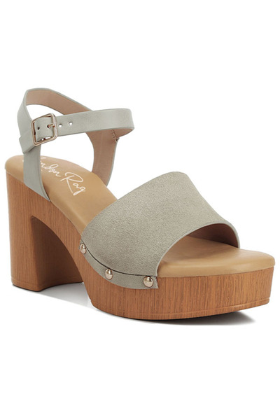 london Rag صندل نسائي من جلد الغزال بكعب عالٍ باللون البيج