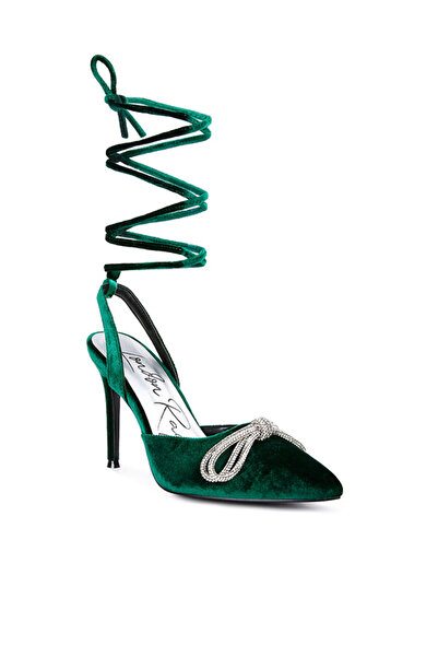 london Rag صندل نسائي برباط مزين بأحجار الراين باللون الأخضر