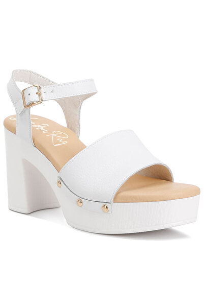 london Rag Women Recycled Leather High Block Sandals in White
