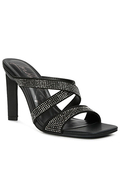 london Rag Women Rhinestone Embellished Straps Sandals in Black
