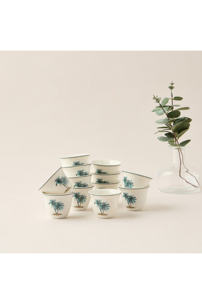Lifestyle Palm Print 12-Piece New Bone China Kahwa Cup Set