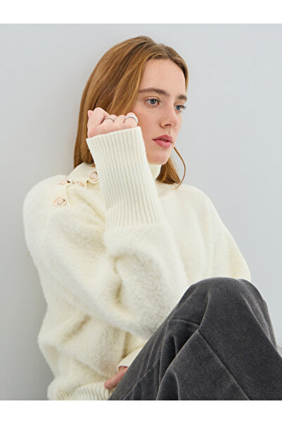 Take Two By Styli Women Turtle Neck Button Detail Furry Sweater