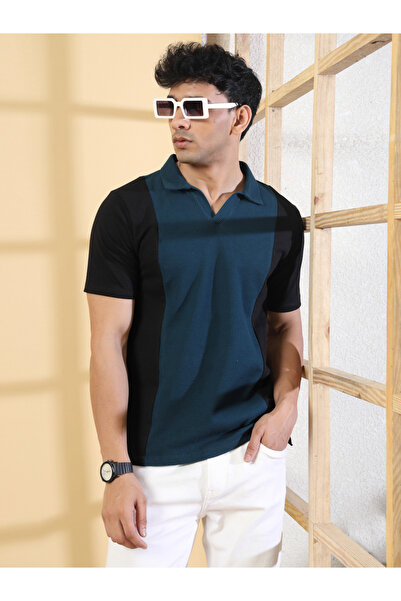 Rigo By Styli Rigo Men Textured Pannel Polo T-shirt