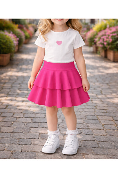 CARABO MODA Girl's High-Waisted Two-Layer Flared Skirt