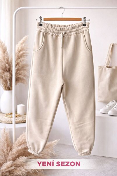 Naz KADIN KREM RENGİ 3 İPLİK EŞOFMAN ALTI