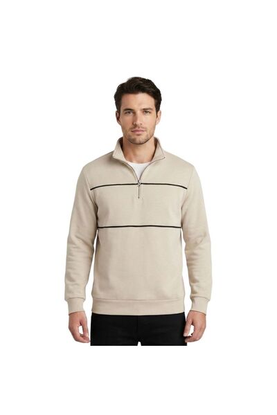 trender Half Zipper 3 Thread Men's Sweat 5720 Sand Gray