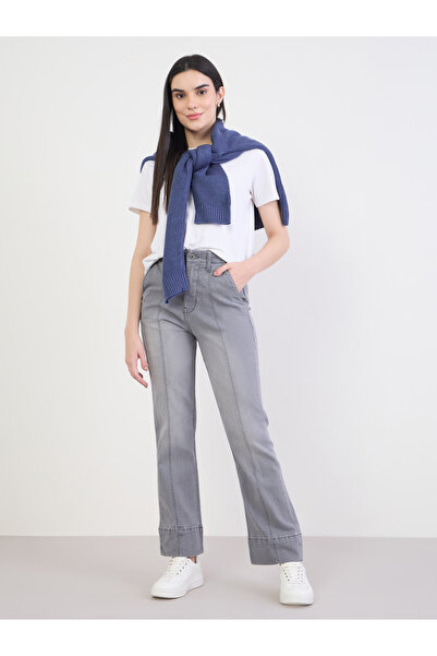 Styli Charcoal Straight Leg High Rise Jeans