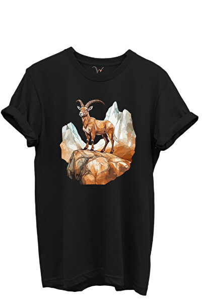 WİDİ Mountain Goat Design Hunting Concept 100% Cotton Regular Fit Crew Neck U...