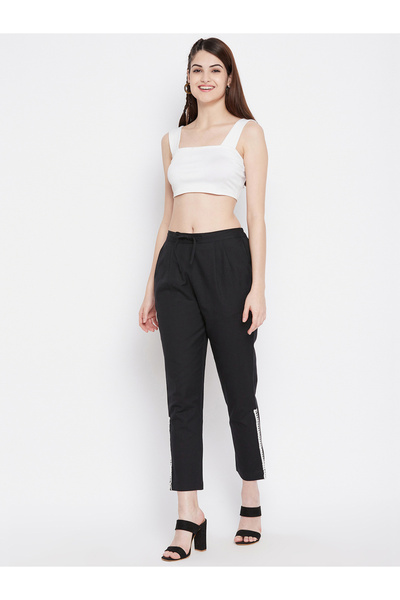 WineRed By Styli Women Black Trouser with Lace Panel