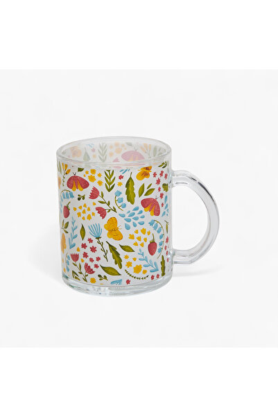 Lifestyle Floral Print Glass Mug with Handle - 310 ml