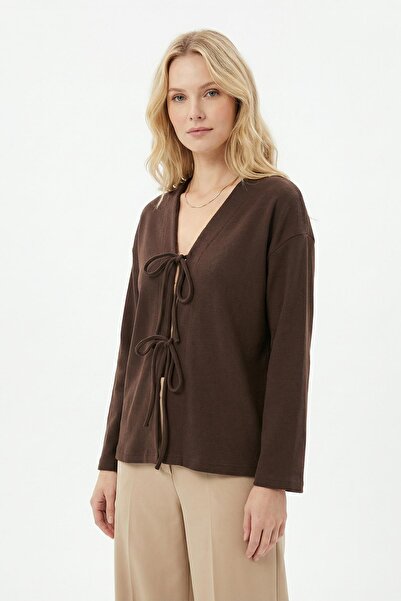 Rays 3072A Front Tie Long Kimono Brown