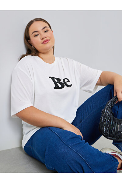 Styli Plus Size White Embellished T-Shirt