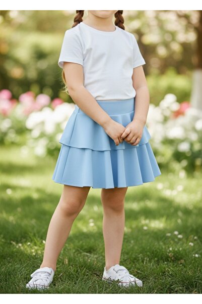 CARABO MODA Girl's High-Waisted Two-Layer Flared Skirt