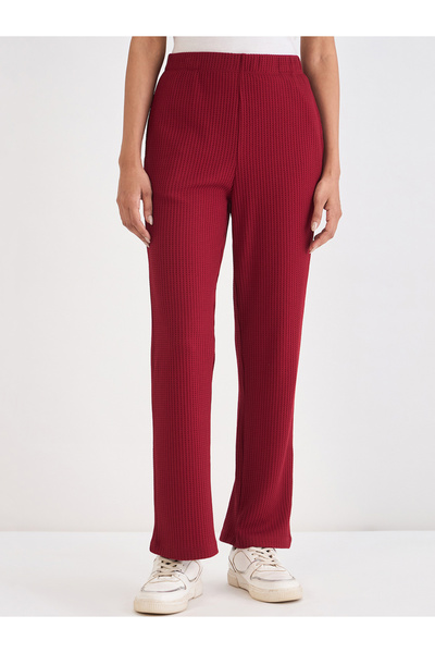Femmella By Styli Women Red Waffle Knit Trousers