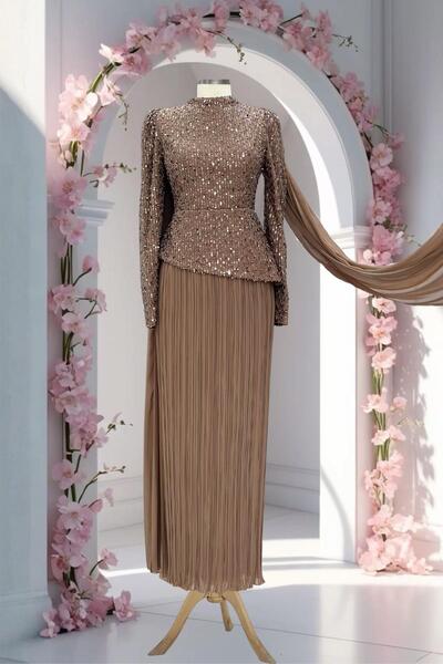 Amine Hüma Masal Abiye Elbise Vizon