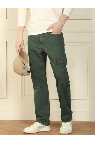 Dennis Lingo By Styli Men Relaxed Fit Washed Cotton Cargo Jeans