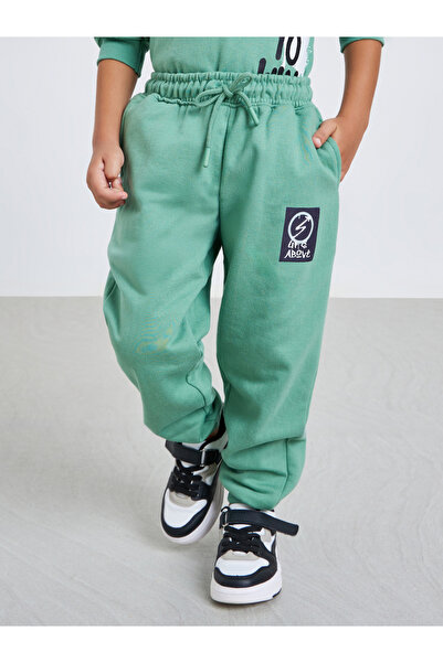 Styli Boys Green Placement Print Cotton Joggers