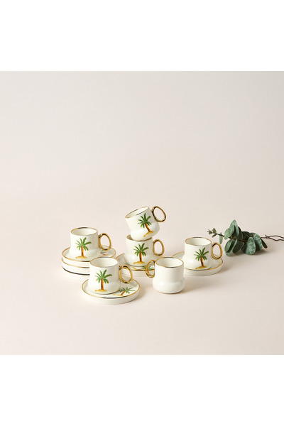 Lifestyle Palm Tree Print 12-Piece Espresso Cup and Saucer Set - 90 ml