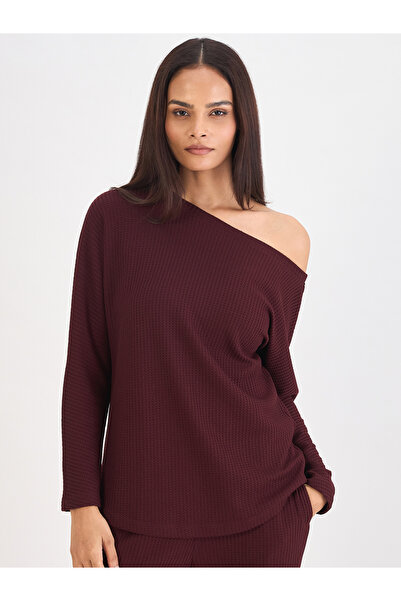 Femmella By Styli Women Wine Waffle Knit One Shoulder Top