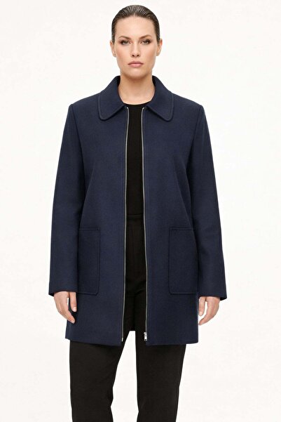 Ekol Yandan Cepli Büyük Beden Kaşe Kaban