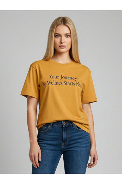 PAUSE By Styli PAUSE Regular Fit Printed Roundneck Mustred Single jersey T-Shirt