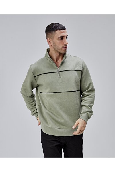 trender Half Zipper 3 Thread Men's Sweat 5720 Khaki