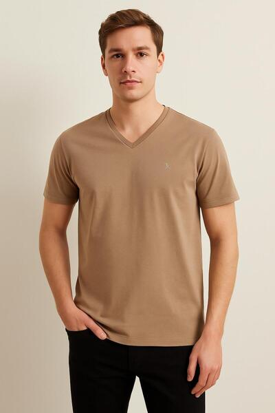 RAPAPA Men's Mink Color V-Neck Basic T-Shirt 2565