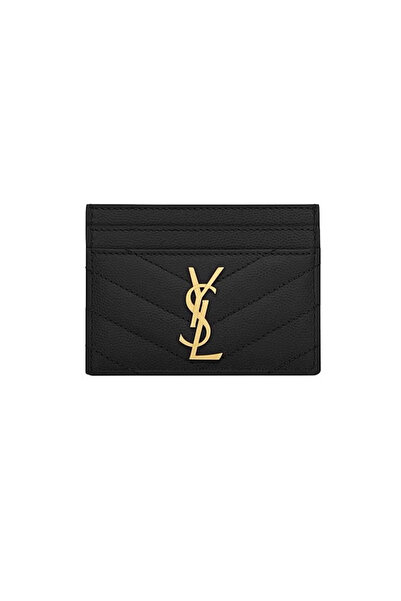 YVESARI Black (Gold Label) Herringbone Quilted Grain Leather Card Holder