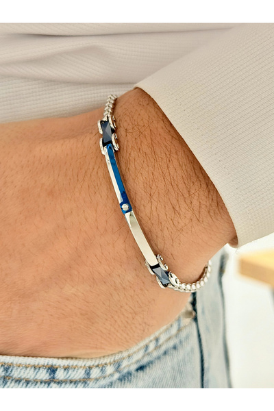 FERRO سوار رجالي من الفولاذ باللون الفضي والأزرق الداكن FRJ10102A-L مع ضمان ل...