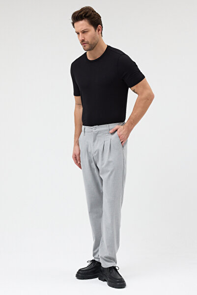 macharel jeans Men's Pleated Fabric Trousers Gray