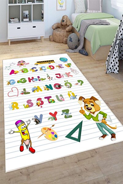 Pelura Halı Alfabe Desenli Yıkanabilir Kaymaz Taban Eğitici ve Öğretici Çocuk...