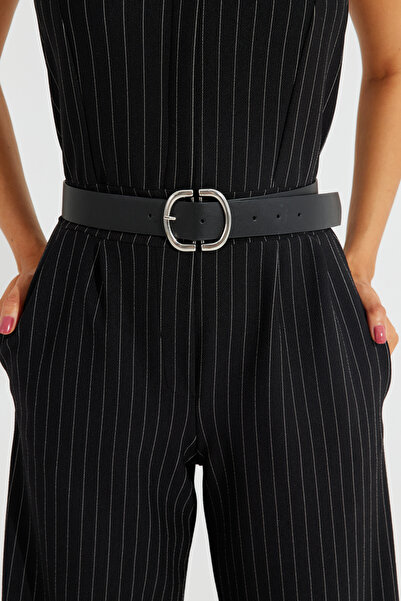 NEW JOURNAL curea de damă neagră cu cataramă ovala BE689