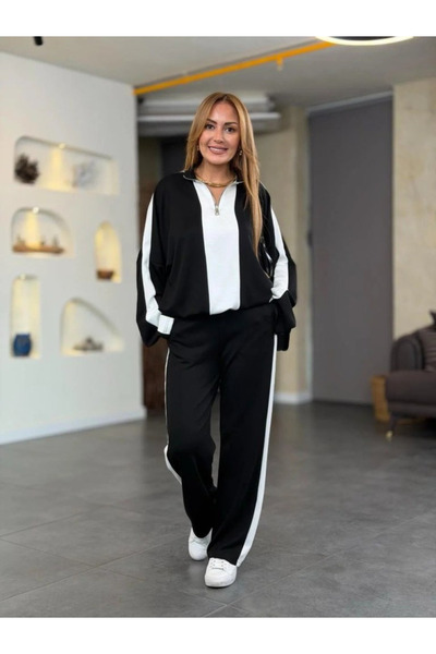 Viyamo Yeni Sezon Kadın Viskon İki İplik Takım Yakadan Fermuarlı Bluz ve Pant...