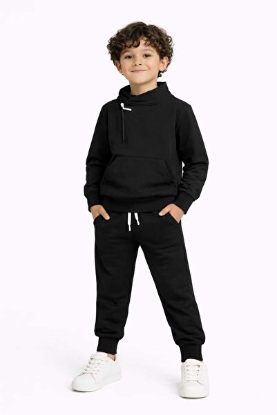 ANATOLIATEKSTILE Set Trening Copii Negru – Hanorac cu Fermoar + Pantaloni, Bu...