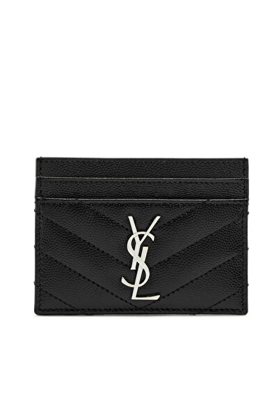 YSL Alpman's Black Chevron Quilted Grained Leather Card Case