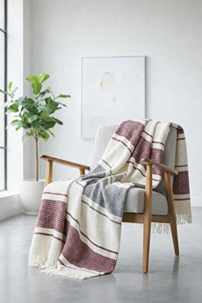 Dinarsu Cozy Life Pamuklu Püsküllü Skoç Tv Battaniyesi İnka Pembe 130 x 170