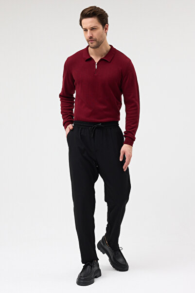 macharel jeans Men's Black Relaxed Fit Elastic Waist Lace-Up Jogger Pants wit...