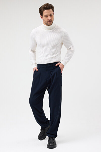 macharel jeans Men's Pleated Fabric Trousers Navy Blue