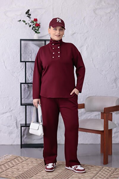 Siyezen Set modal cu detalii cu nasturi, mărime mare