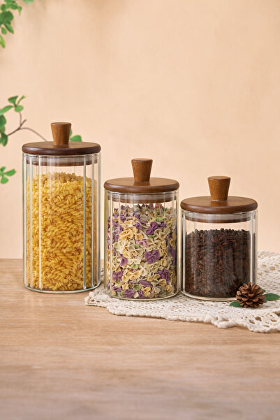 welcomein Ahşap Kapaklı 3’lü Cam Kavanoz Seti 1160 ml + 860 ml + 600 ml | Mut...