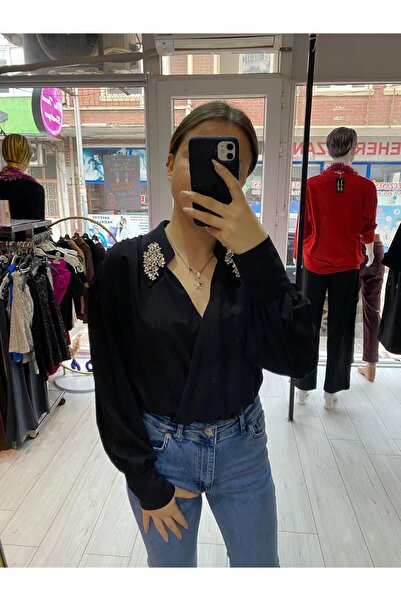 TRENDBUTİK Gömlek Taş İşleme Yaka Detaylı Çıtçıt Kapama