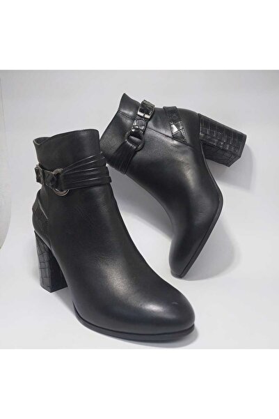 Mira Deri Genuine Leather Croco 8 cm Thick Heel Zippered Daily Classic Women'...