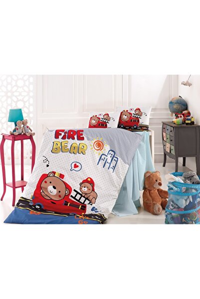 NazeninHome Fire Bear 100% Cotton Ranforce Baby Duvet Cover Set